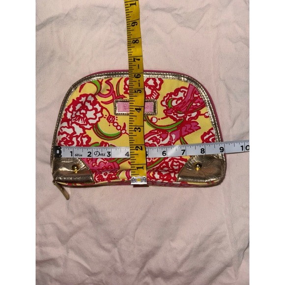 Lilly Pulitzer cosmetics makeup chi omega yellowpink floral zipper‎ bag - Picture 9 of 9